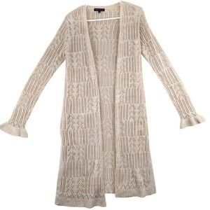 LOVE ELLIE Beige Knit Longline Cardigan Open Front Ruffle Sleeve Size S
